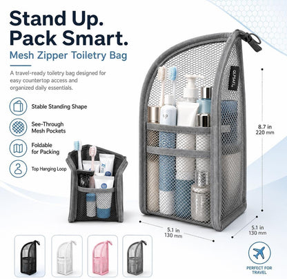 Mesh Zipper Toiletry Bag for Travel Storage Pouch Multi-pocket Travel Cosmetic Bathroom Count Hanging Organizer Portable Standing Makeup Foldable Clear Waterproof EVA Large Capacity(2pc-c)