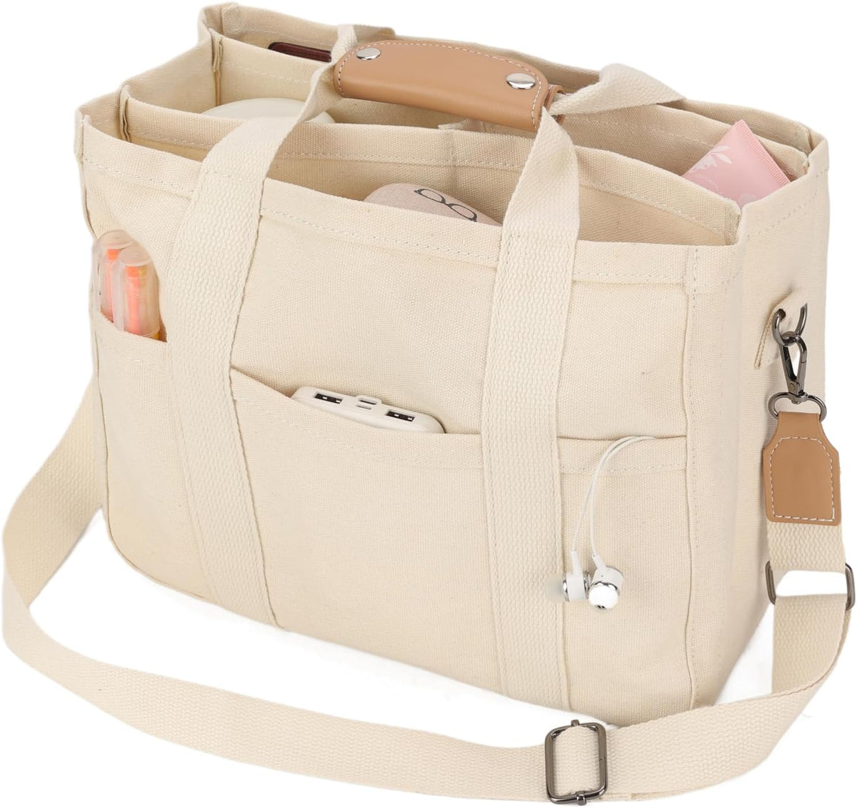 Barsine Messenger Bag for Women and Men, Multi-Pocket & Compartments Everyday Tote, Lightweight Canvas Bible Sturdy Bag