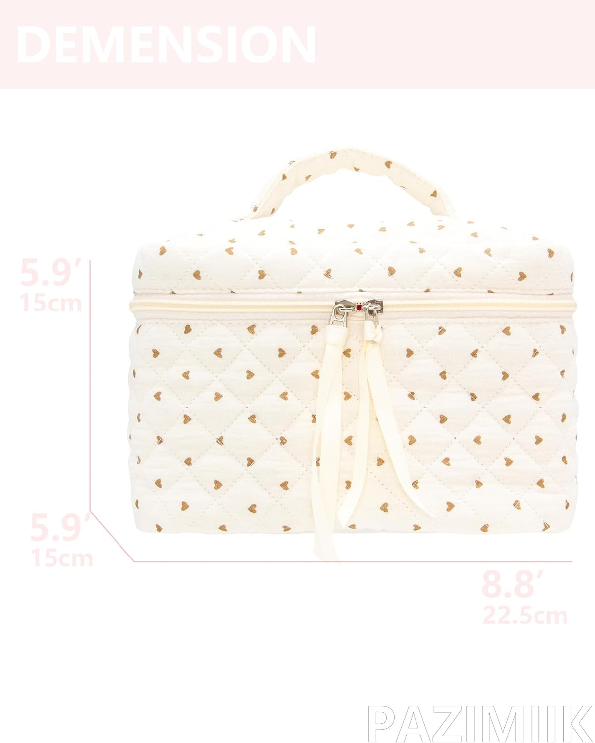 Quilted Makeup Bag for Women, Travel Cosmetic&Toiletry Bag,Gauze Heart