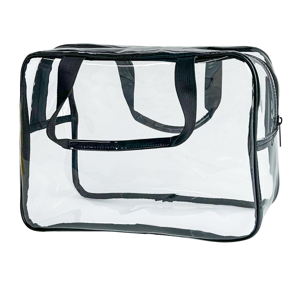 PVC Clear Pure Color Transparent Large Zipper Cosmetic Pouch Travel Makeup Cosmetic Bag with Handle for Travel Bathroom Toiletry Organizer (Clear+Black Handle)