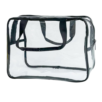 PVC Clear Pure Color Transparent Large Zipper Cosmetic Pouch Travel Makeup Cosmetic Bag with Handle for Travel Bathroom Toiletry Organizer (Clear+Black Handle)