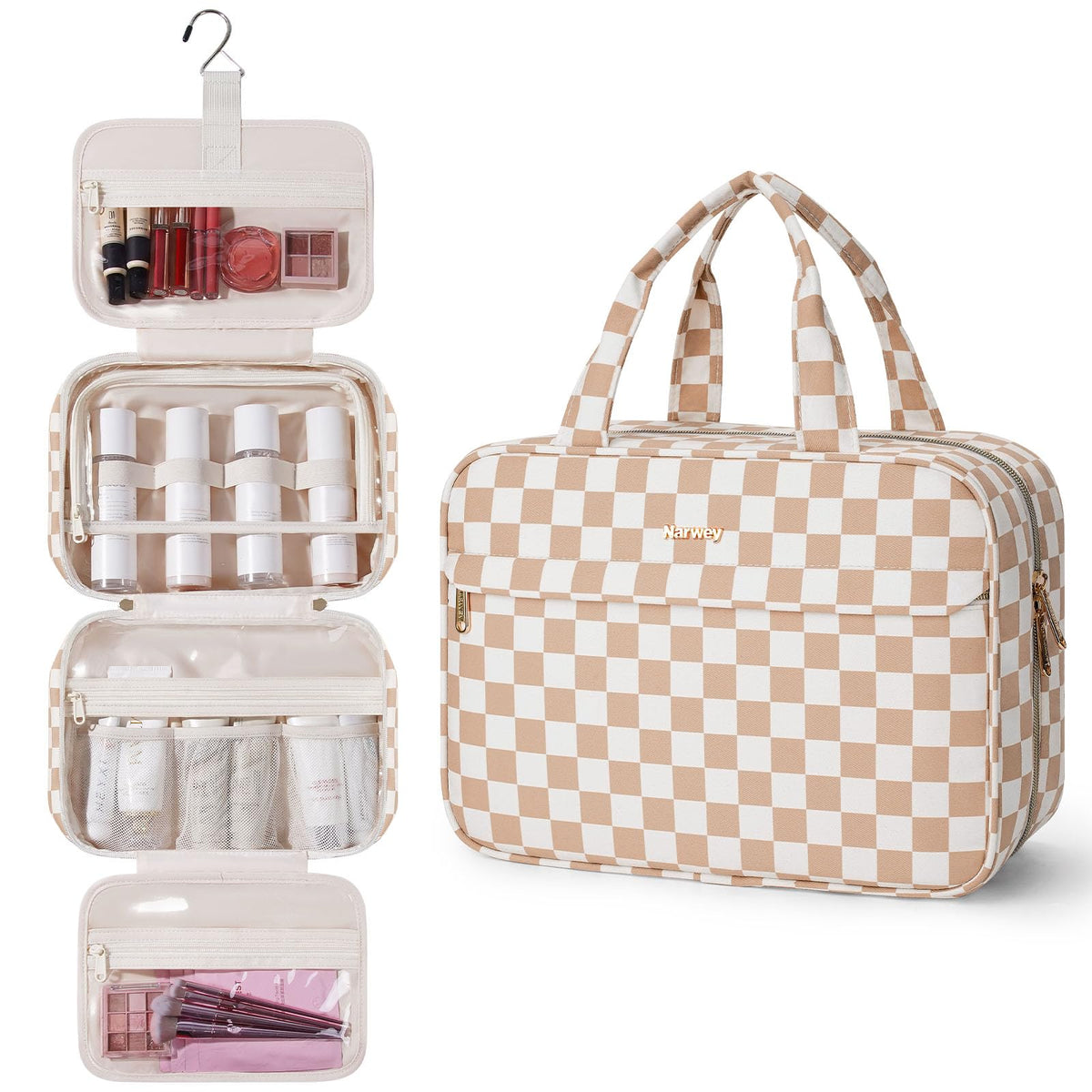 Narwey Hanging Travel Toiletry Bag for Women, Cosmetic Makeup Bag Organizer