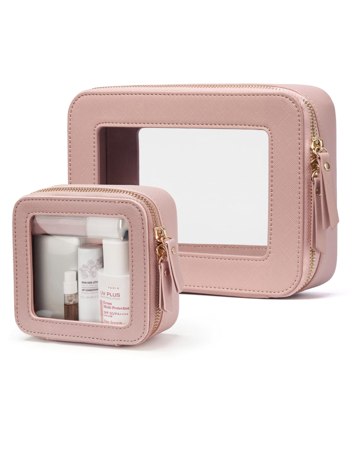 Popvibe Clear Makeup Case White Toiletry Bag Travel Large Clear Cosmetic Bag with Zipper, Big Make Up Bag Organizer Women Traveling TSA Approved Transparent Bag Car for Essentials