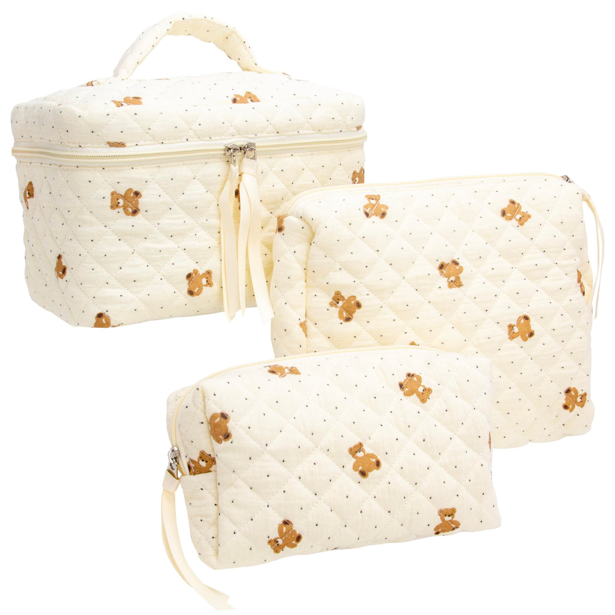 Quilted Makeup Bag for Women, Travel Cosmetic&Toiletry Bag,Gauze Heart