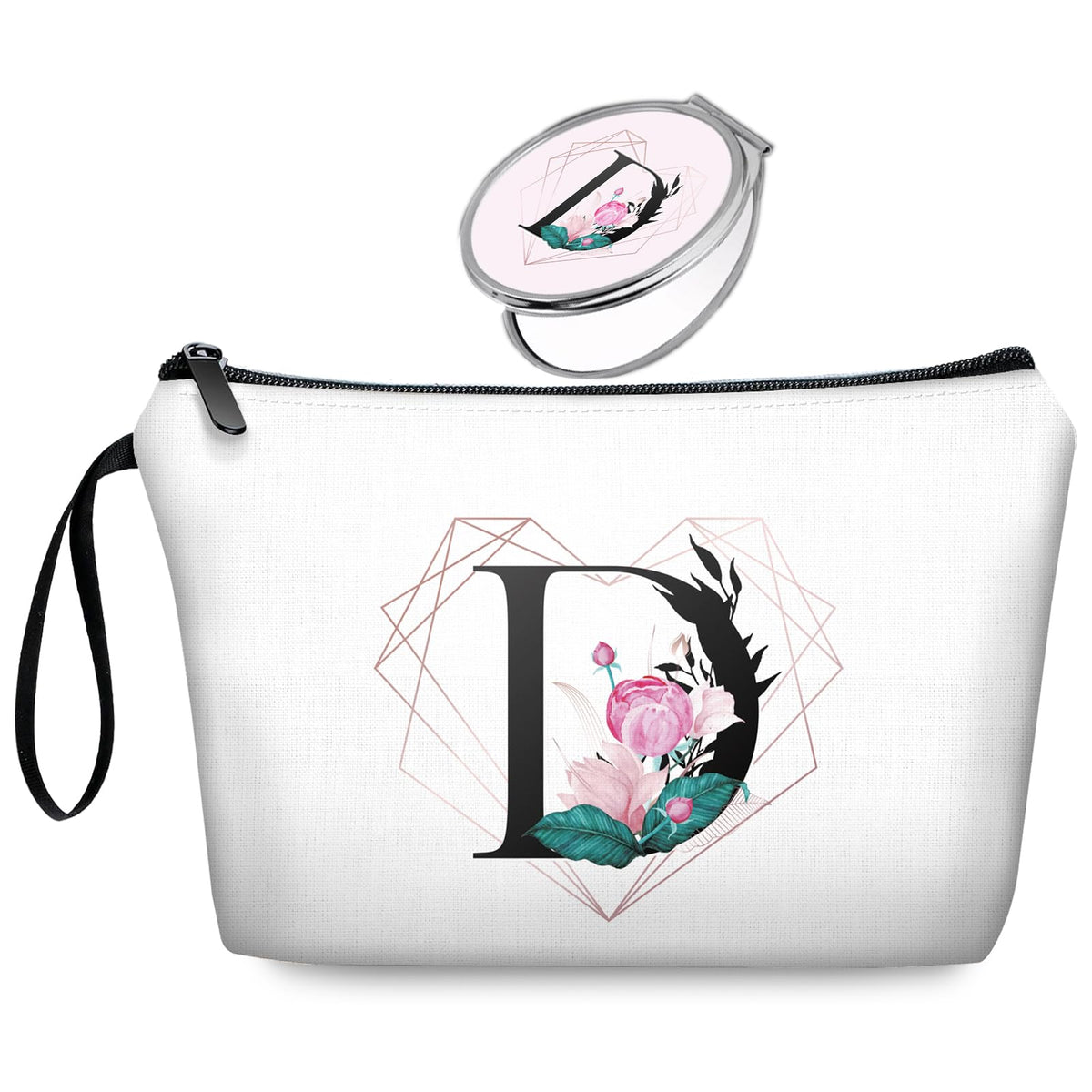 Initial G Bride Gifts for Women – Personalized Letter G Travel Makeup Bag Set with Mirror, Monogram G Cosmetic Pouch for Bridesmaid Maid of Honor Wedding Bridal Shower