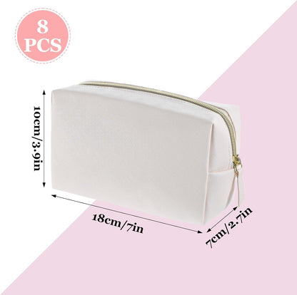 8 Pcs PU Leather Makeup Bag Bulk Set Waterproof Cosmetic Pouch Travel Organizer for Women Beige Toiletry Bag with Zipper Portable Multi-Functional Storage Bags
