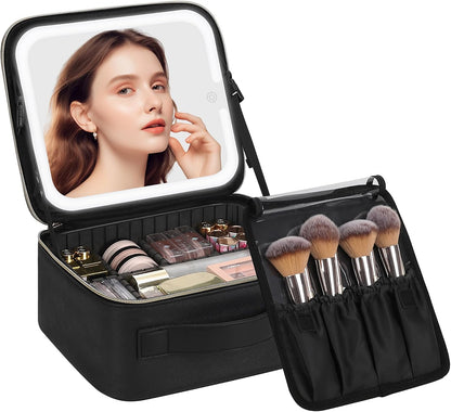 Chomeiu Makeup Bag with LED Mirror, Cosmetic Travel Bag for Women, Black
