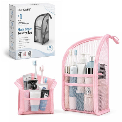 Mesh Zipper Toiletry Bag for Travel Storage Pouch Multi-pocket Travel Cosmetic Bathroom Count Hanging Organizer Portable Standing Makeup Foldable Clear Waterproof EVA Large Capacity(2pc-c)