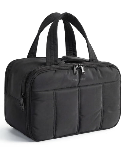 BAGSMART Travel Toiletry Bag, Puffy Large Toiletry Bag for Women, Lightweight Cosmetic Makeup Bag Organizer with Handle for Traveling, Accessories, Essentials, Toiletries （Dark Pink