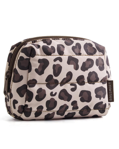 BAGSMART Small Makeup Bag, Puffy Wide-open Zipper Cosmetic Pouch, Pink
