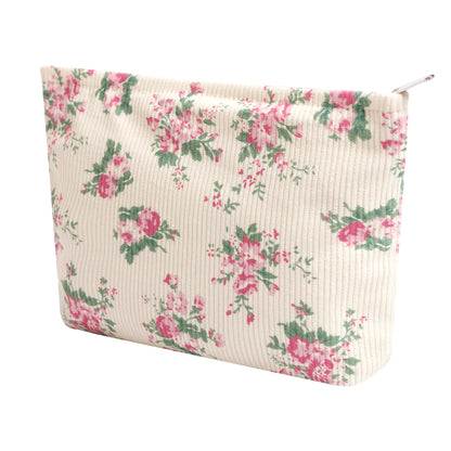 Cosmetic Bags for Women - Corduroy Cosmetic Bag Aesthetic Women Handbags Purses Smile Dots Makeup Organizer Storage Makeup Bag Girls Case Bags (A-Beige)