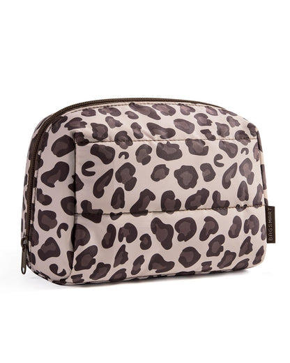 BAGSMART Small Makeup Bag, Puffy Wide-open Zipper Cosmetic Pouch, Pink