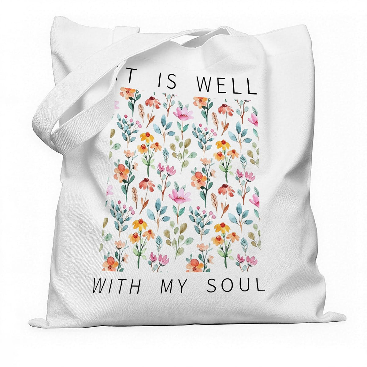 Funny Animal Canvas Bag, Christian Inspirational Tote Bag, Boho Watercolor Floral Butterfly Canvas Bag