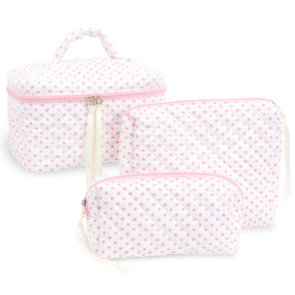 Quilted Makeup Bag for Women, Travel Cosmetic&Toiletry Bag,Gauze Heart