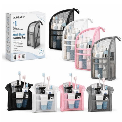 Mesh Zipper Toiletry Bag for Travel Storage Pouch Multi-pocket Travel Cosmetic Bathroom Count Hanging Organizer Portable Standing Makeup Foldable Clear Waterproof EVA Large Capacity(2pc-c)