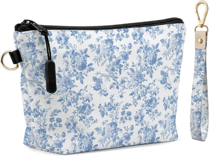 Fokongna Makeup Bag with Matching Keychain Wristlet, Floral Cosmetic Bag
