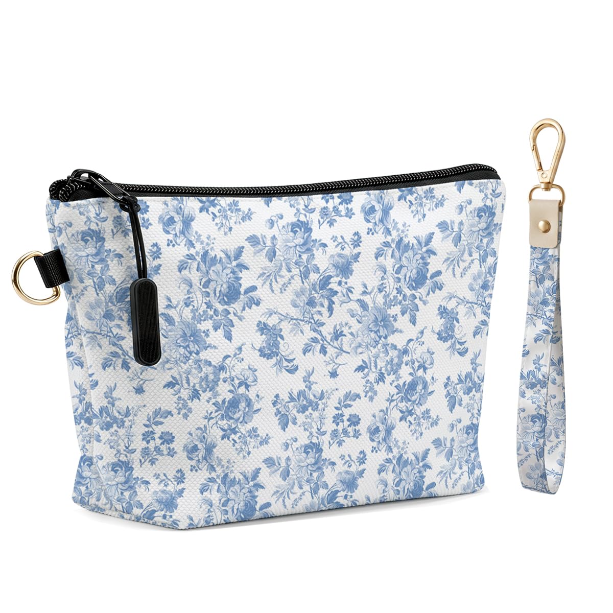 Fokongna Makeup Bag with Matching Keychain Wristlet, Floral Cosmetic Bag