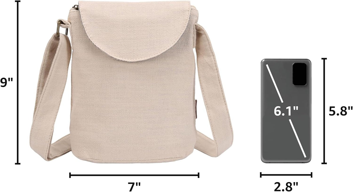 OPQRSTU Women's Retro Small Size Canvas Shoulder Bag Hippie Boho Crossbody Handbag