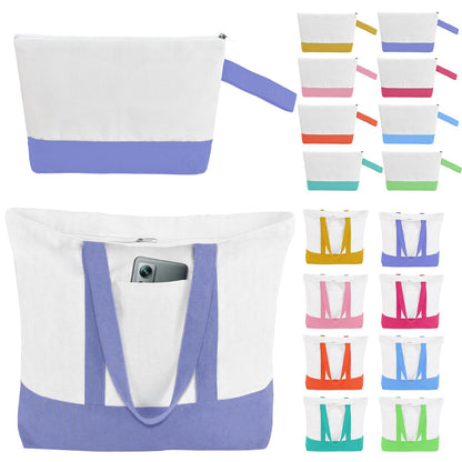 2-Pack Canvas Tote Bags and Makeup Bags, Cotton Zipper Bag, All Black