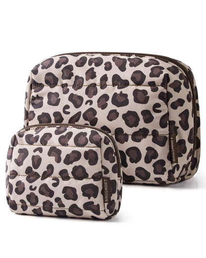 BAGSMART Small Makeup Bag, Puffy Wide-open Zipper Cosmetic Pouch, Pink