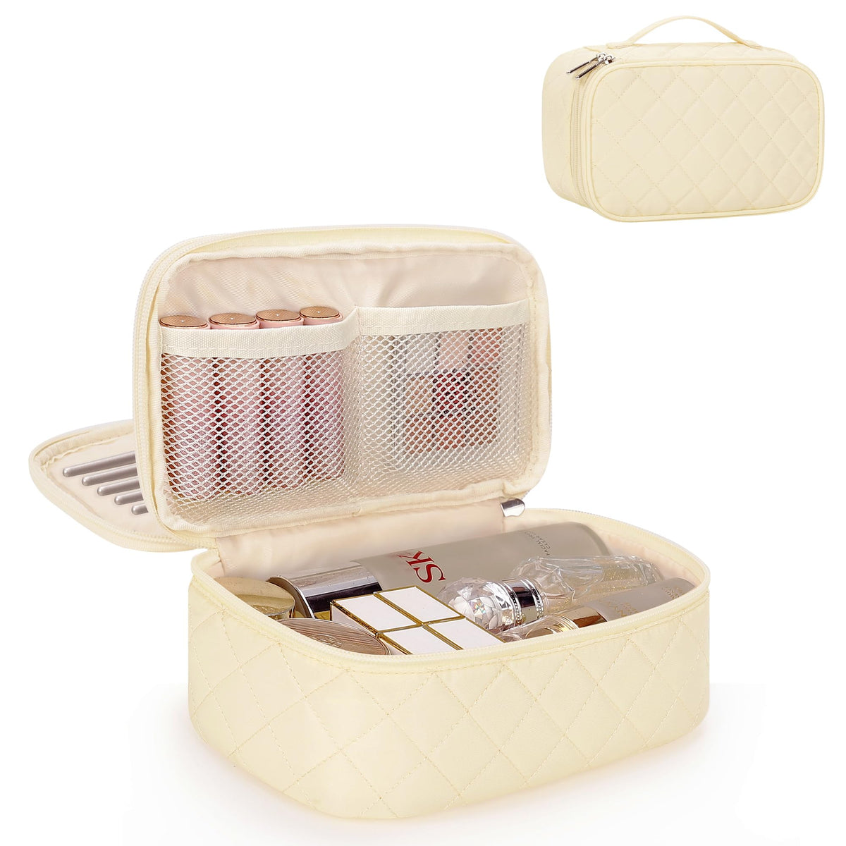 Relavel Travel Makeup Bag, Small Floral Cosmetic Bag with Handle for Trip