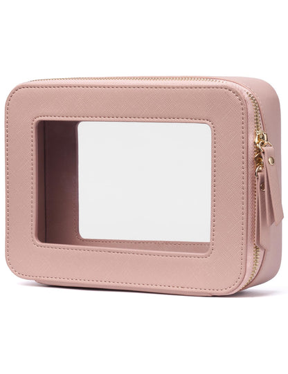 Popvibe Clear Makeup Case White Toiletry Bag Travel Large Clear Cosmetic Bag with Zipper, Big Make Up Bag Organizer Women Traveling TSA Approved Transparent Bag Car for Essentials
