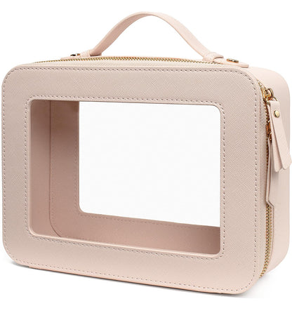 LETGO Clear Makeup Bags, TSA Approved Toiletry Bag with Zipper,Transaparent Beach Makeup Organizer Bag for Beach Travel Essentials,Clear Cosmetic Bags for Women Men(O-Beige)