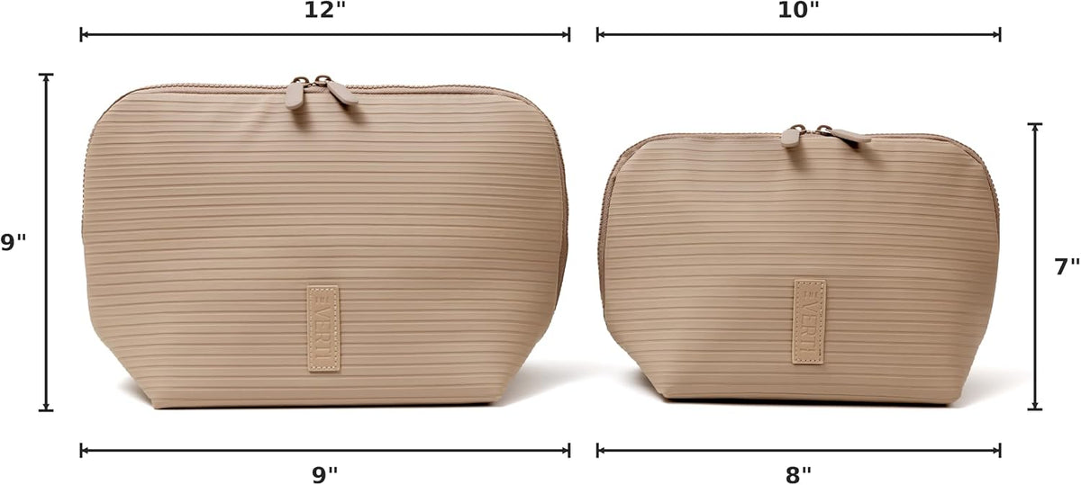 THE VERTI-Vertical Waterproof Makeup & Toiletry Bag | 23-Pocket Organizer with Upright, Fold-Down Design for Skincare, Toiletries & Essentials (Sandstone)