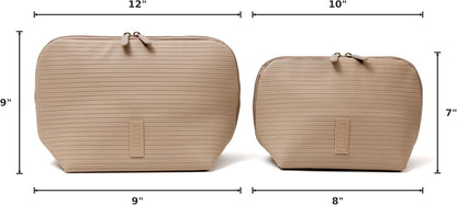 THE VERTI-Vertical Waterproof Makeup & Toiletry Bag | 23-Pocket Organizer with Upright, Fold-Down Design for Skincare, Toiletries & Essentials (Sandstone)