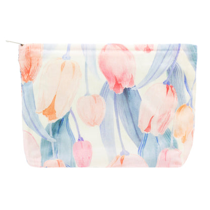 Flat Makeup Bag for Women,Zipper Cosmetic Pouch for Purse,Strawberry Beige