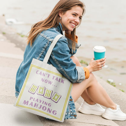 Mahjong Tote Bag for Women, Canvas Gifts and Accessories for Players, Reusable Grocery Beach Everyday Carry Bag