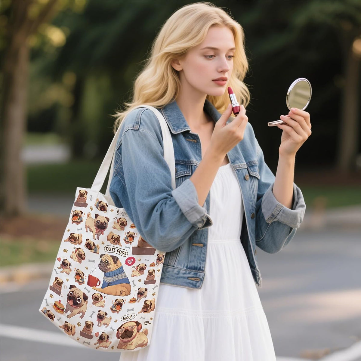 Aesthetic Canvas Tote Bag for Women - with Magnetic Snap Closure & Zipper Inner Pocket Reusable Bag for Shopping