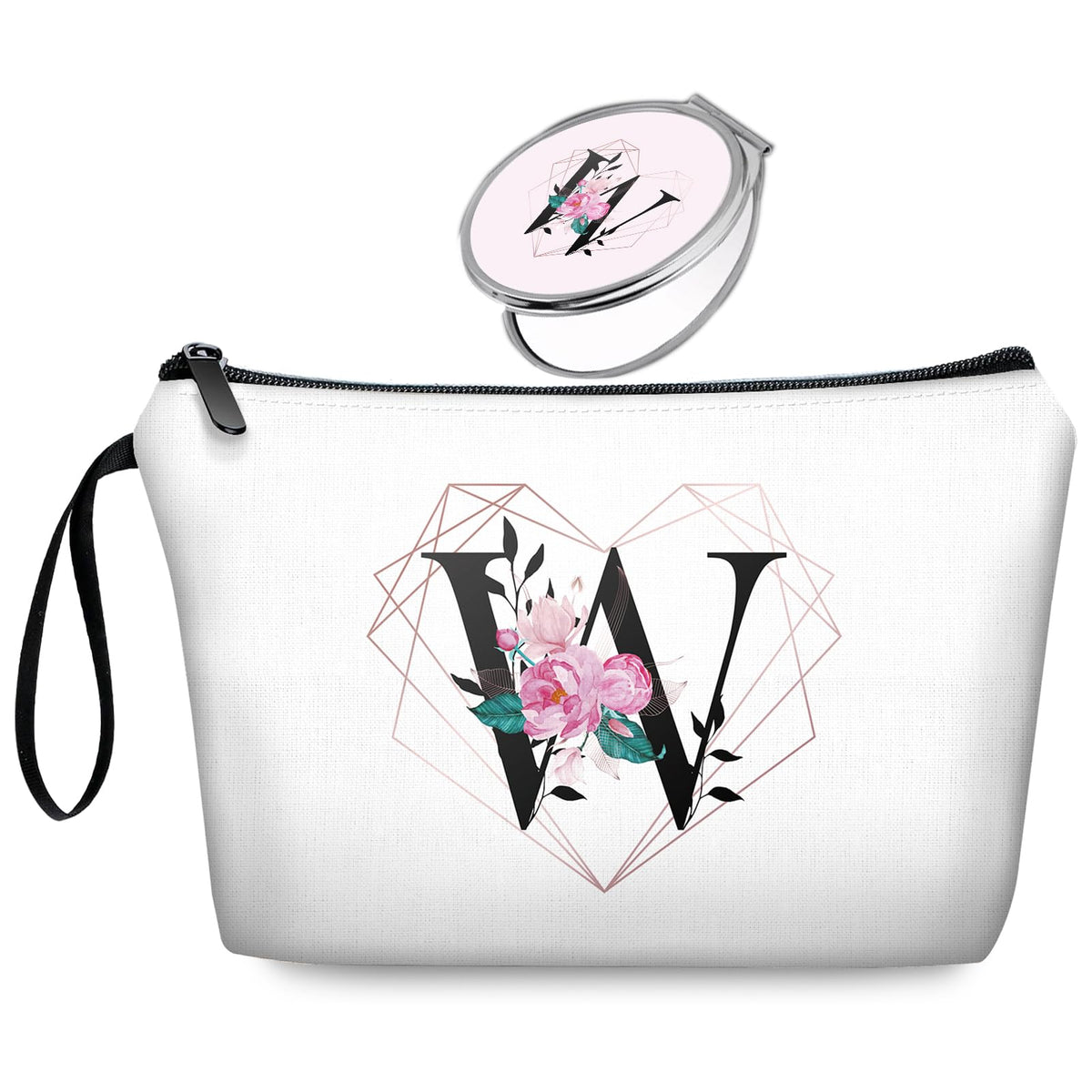 Initial G Bride Gifts for Women – Personalized Letter G Travel Makeup Bag Set with Mirror, Monogram G Cosmetic Pouch for Bridesmaid Maid of Honor Wedding Bridal Shower