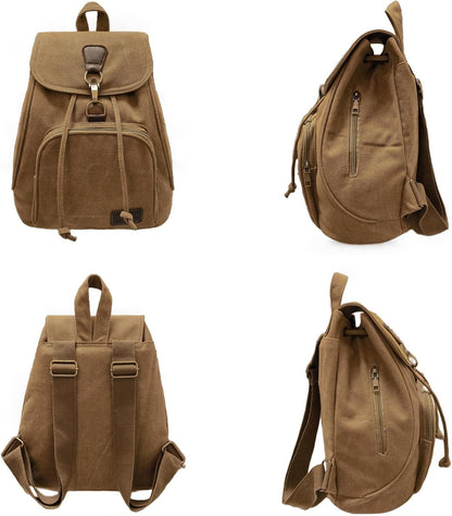 Small Canvas Backpack Purse for Women Casual Travel Daypack Coffee