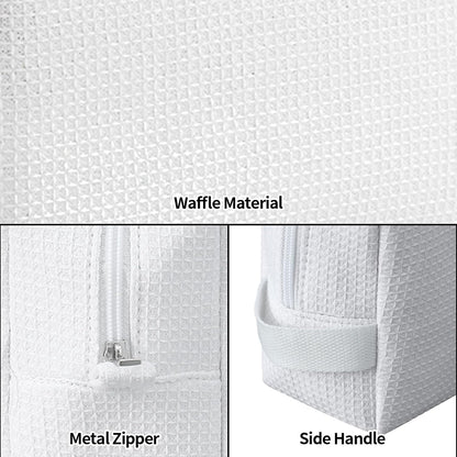 DYSHAYEN Small Waffle Makeup Bag for Travel, White