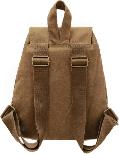 Small Canvas Backpack Purse for Women Casual Travel Daypack Coffee