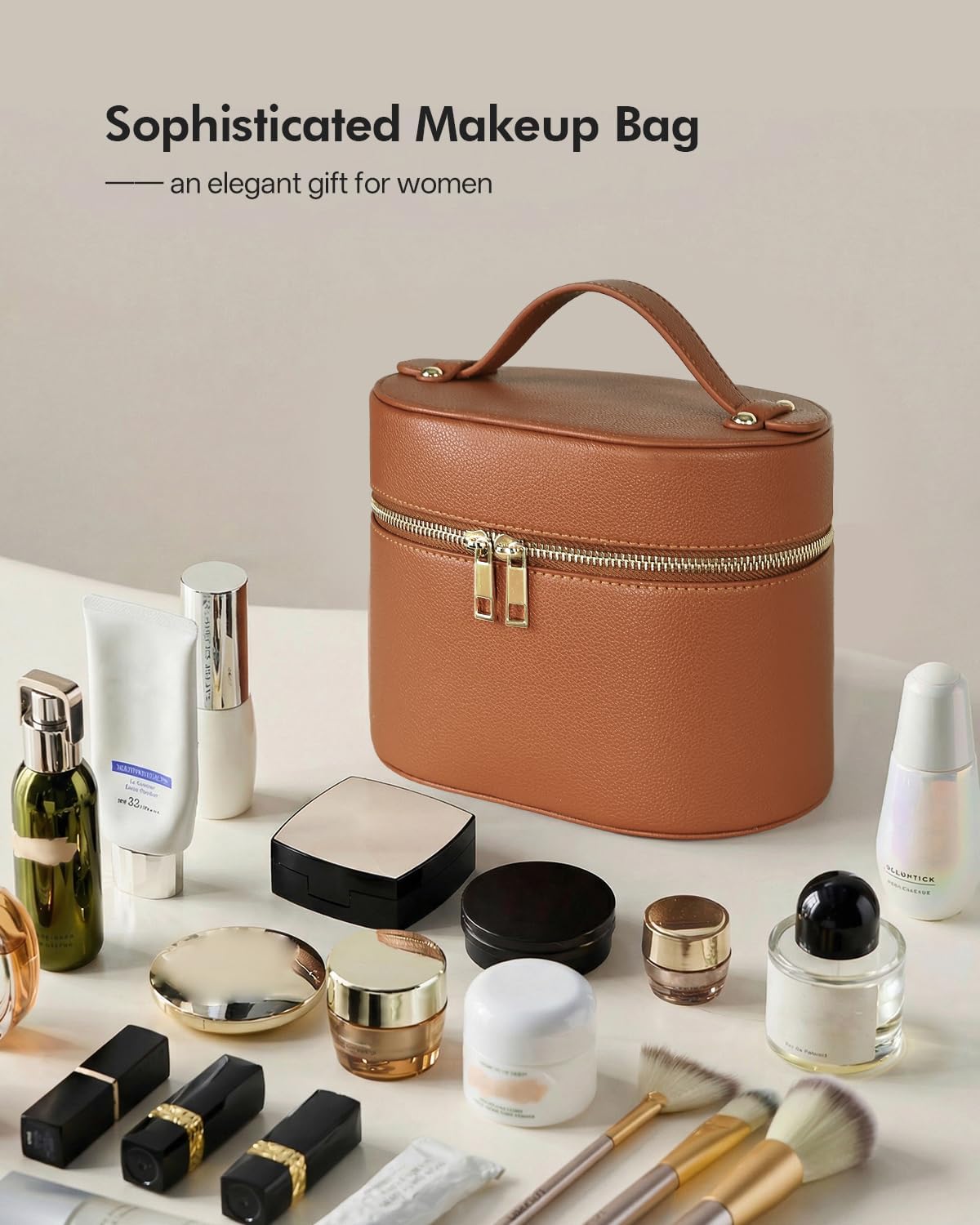 Prite 2 Pcs Makeup Bag Set Travel Cosmetic Case with Clear Pouch for Women