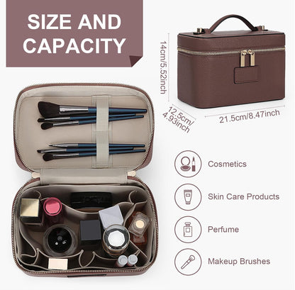 HiTotes Makeup Bag Vanity Case for Women Leather Cosmetic Bag Travel Toiletry Bags Portable Makeup Organizer Case