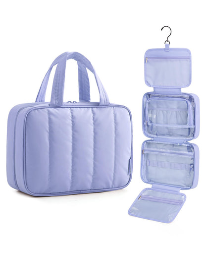 BAGSMART Travel Toiletry Bag for women, Portable Hanging Hook Makeup Bag Organizer, Waterproof Makeup Cosmetic Bag, for Full-Size Accessories, Toiletries, Beige