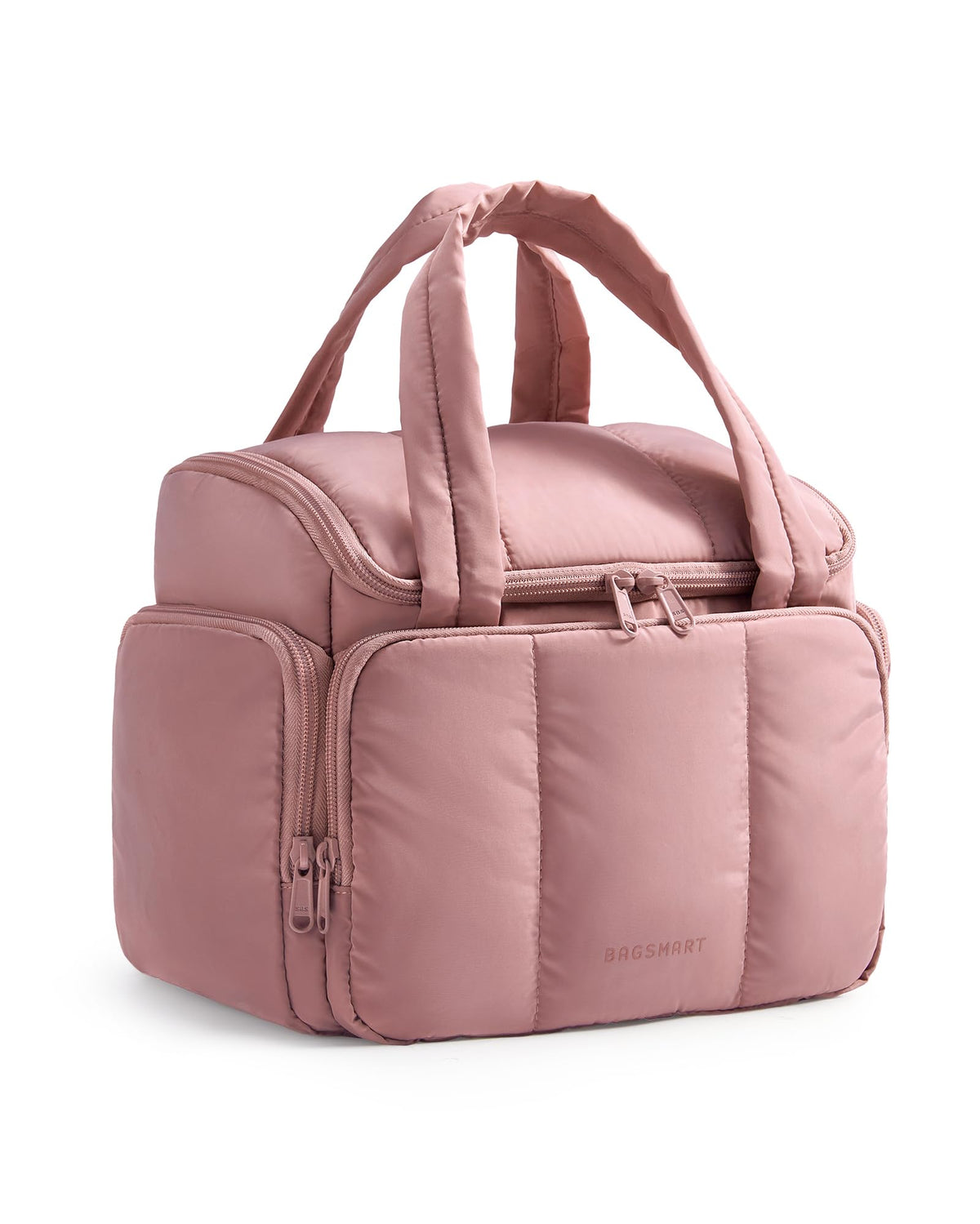 BAGSMART Toiletry Bag for Women with Dual-Padded Handles, Puffy Lightweight Makeup Bag for Makeup Accessories, Brushes Set, Travel-Sized Container, Camel