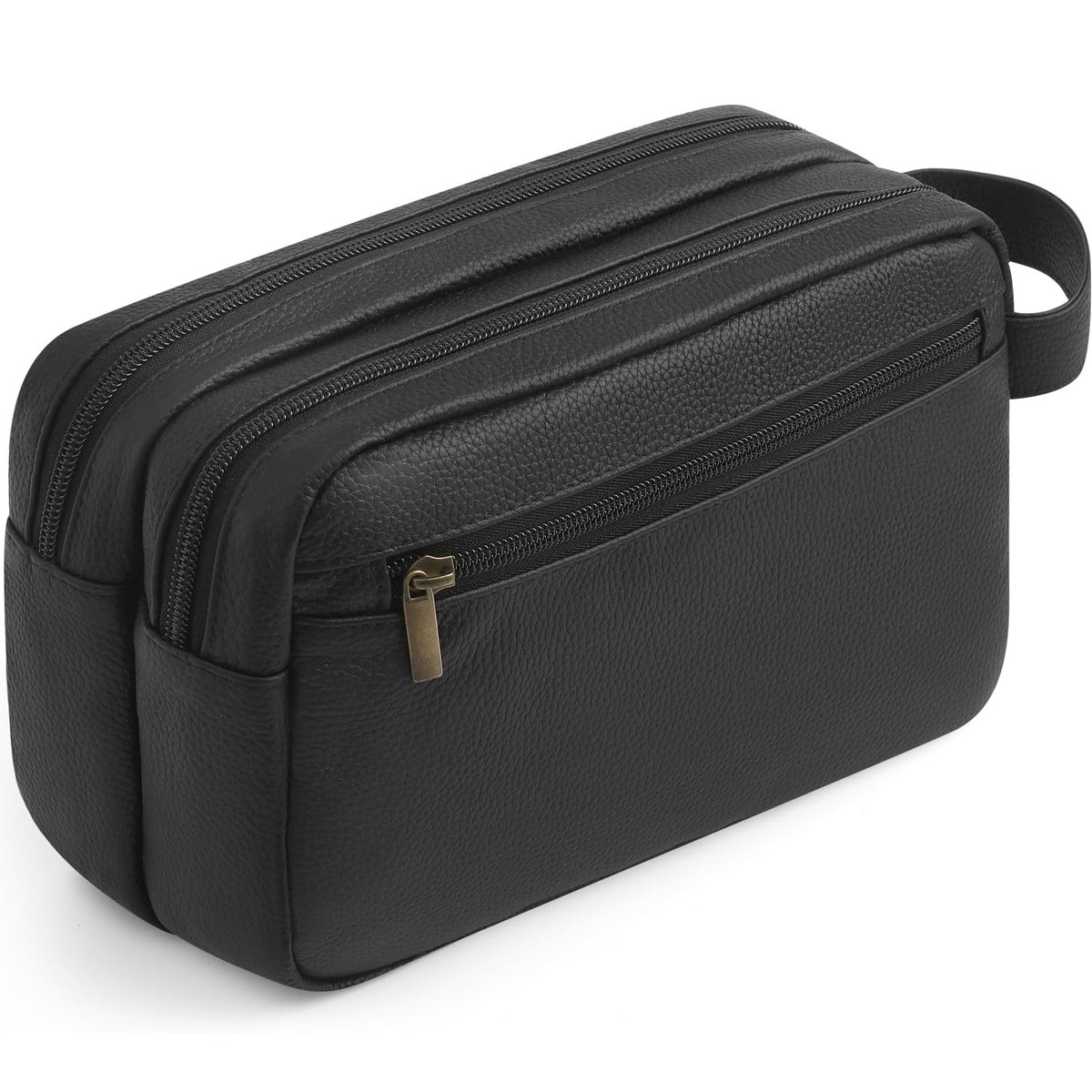 Genuine Leather Travel Toiletry Bag for Men Women, Cosmetic Makeup Bag Organizer Shaving Dopp Kit Travel Essential