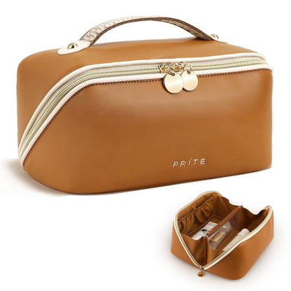 Prite Makeup Bag Travel Toiletry Bag Open Flat Cosmetic Organizer for Women