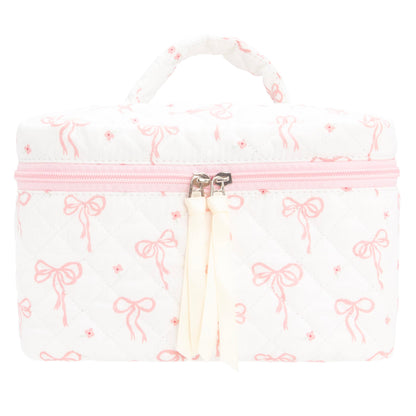 Quilted Makeup Bag for Women, Travel Cosmetic&Toiletry Bag,Gauze Heart