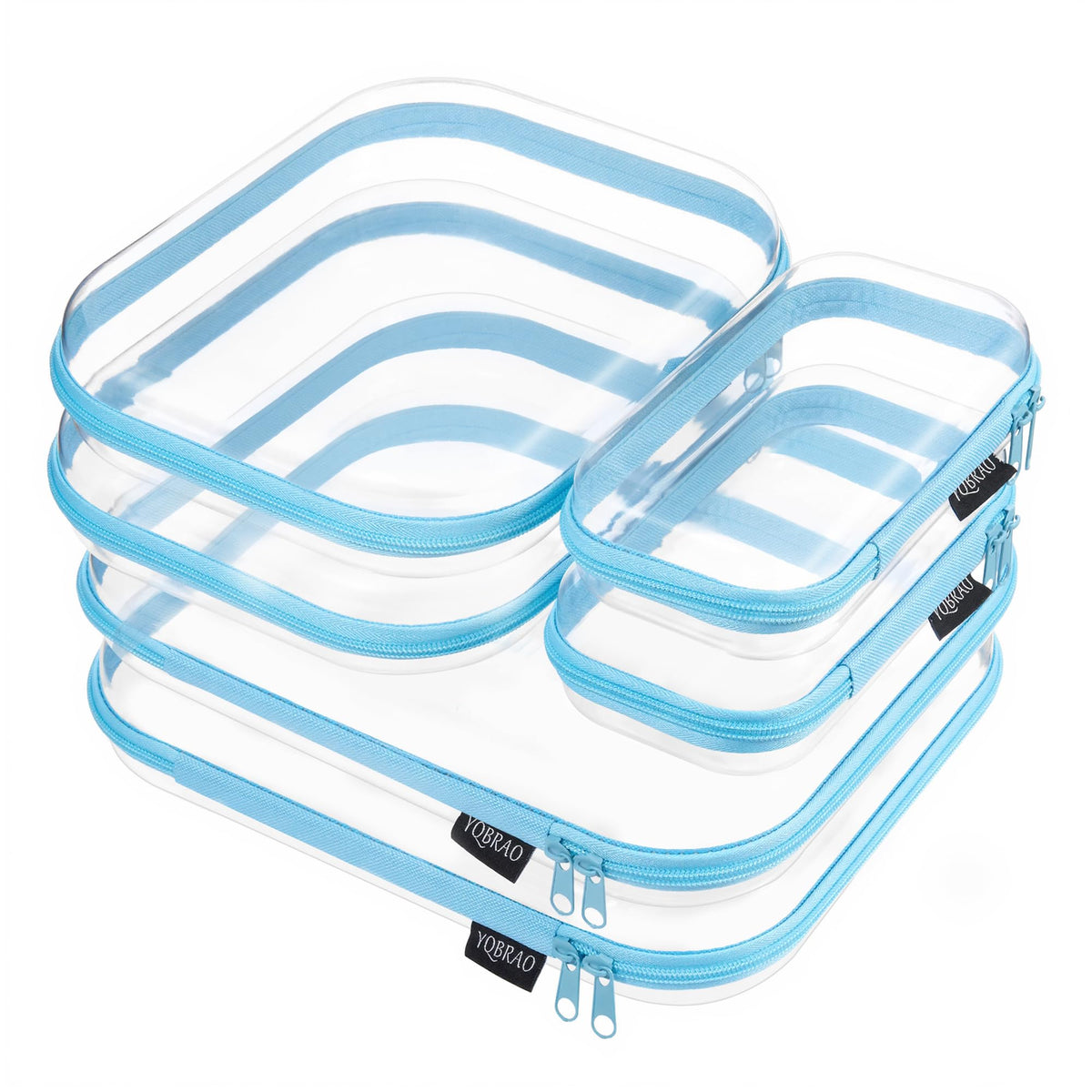 YQBRAO Clear Hard Shell Zipper Cases, 3 Large Travel Organizers, White