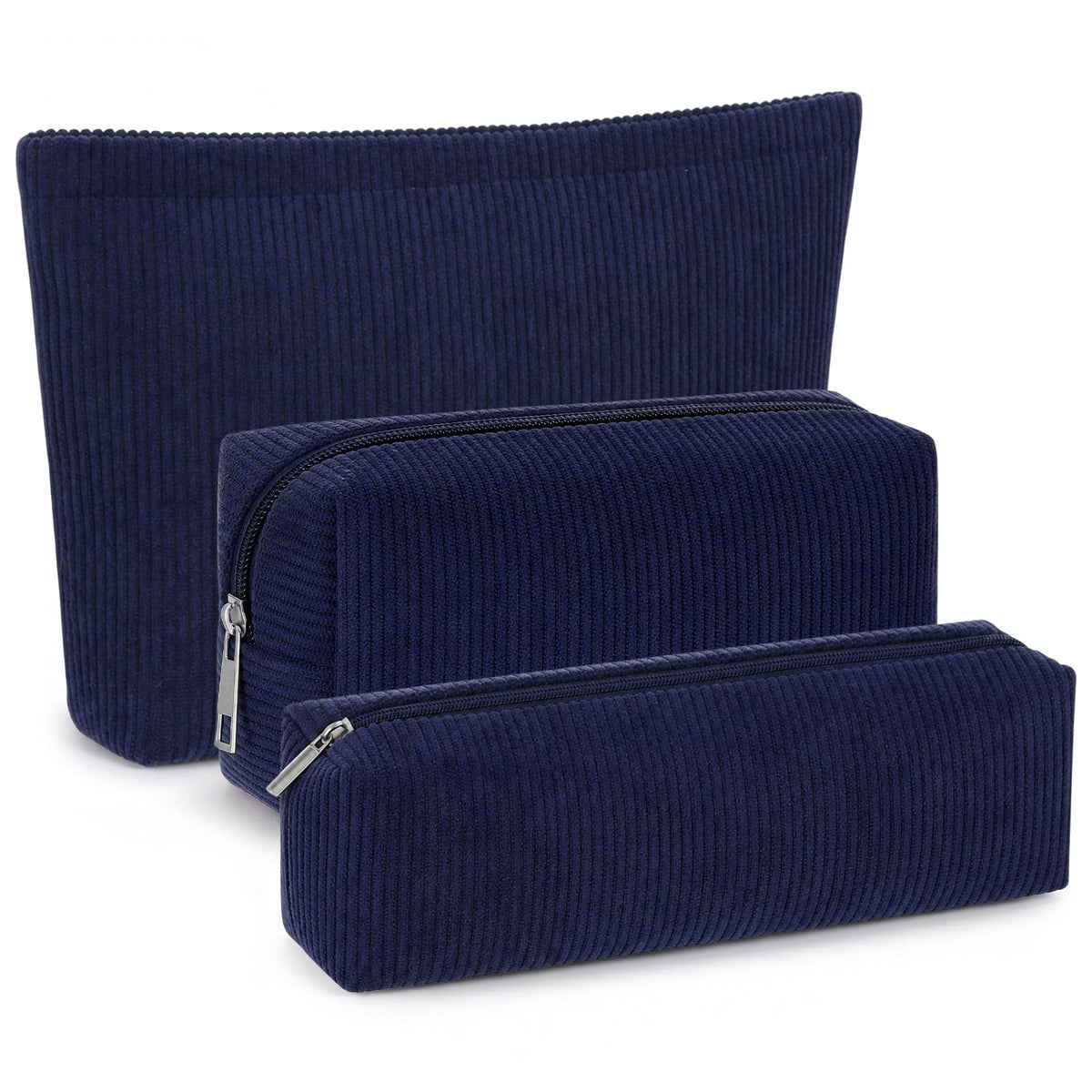 Huhumy 3 Pcs Corduroy Makeup Bag Set for Women, Pink, Solid Style