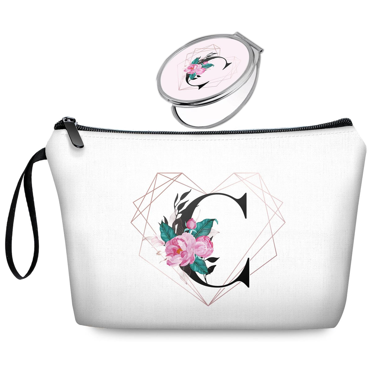 Initial G Bride Gifts for Women – Personalized Letter G Travel Makeup Bag Set with Mirror, Monogram G Cosmetic Pouch for Bridesmaid Maid of Honor Wedding Bridal Shower