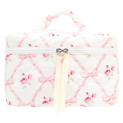 Quilted Makeup Bag for Women, Travel Cosmetic&Toiletry Bag,Gauze Heart