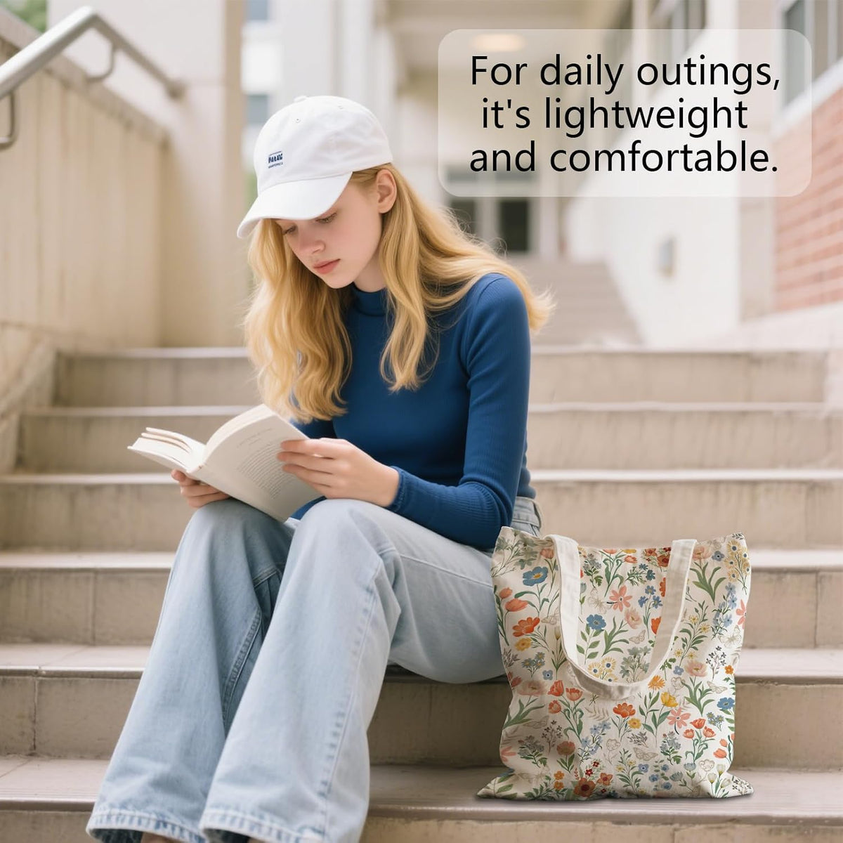 Aesthetic Canvas Tote Bag for Women - with Magnetic Snap Closure & Zipper Inner Pocket Reusable Bag for Shopping