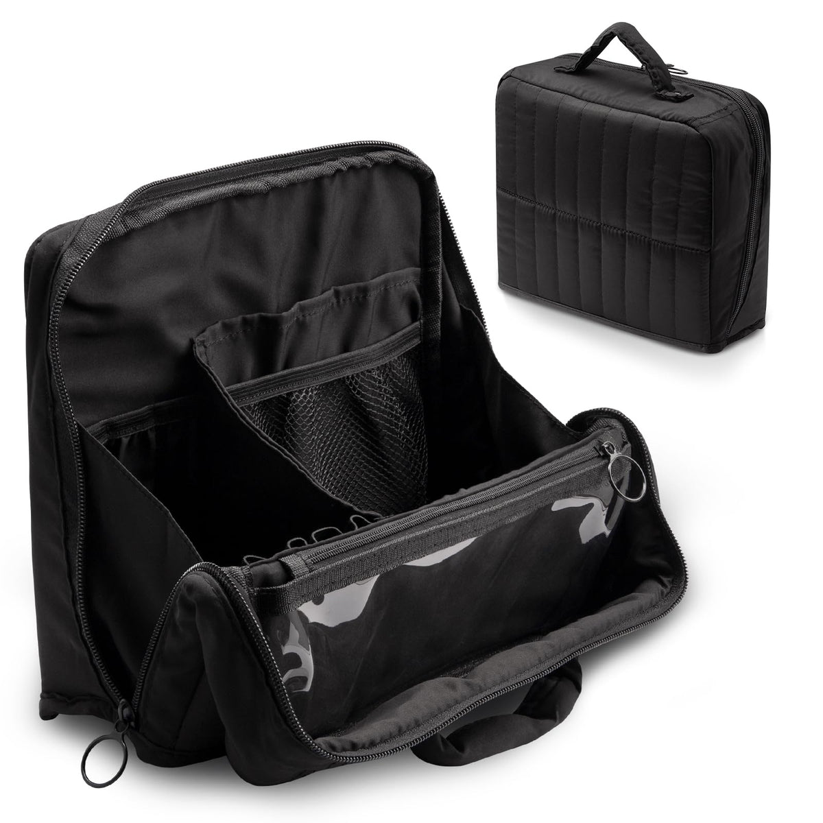 Abiudeng Standing Travel Makeup Bag Stand up Make up Bag Travel Toiletry Bag with Multiple Compartments Large Capacity for Women Business Trips Fitness and Daily Commutes (White)