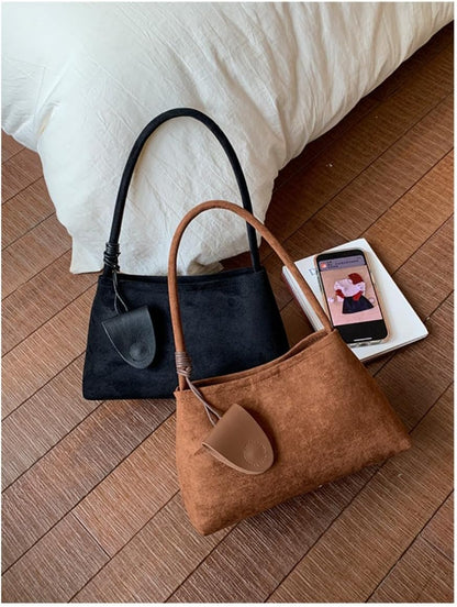 Trendy Faux Suede Top Handle Bag for Women 2025 Large Capacity Hobo Shoulder Bag Minimalist Office Commuter Tote